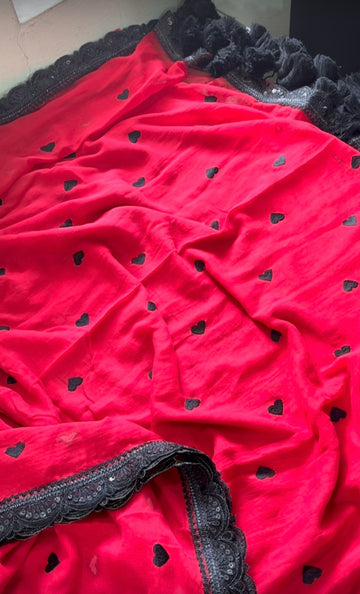 Red with black hearts and Lace border