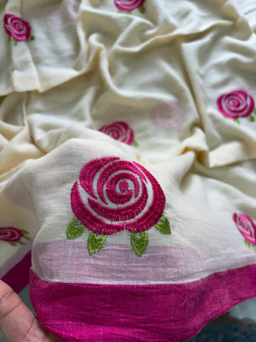 Cream with pink roses