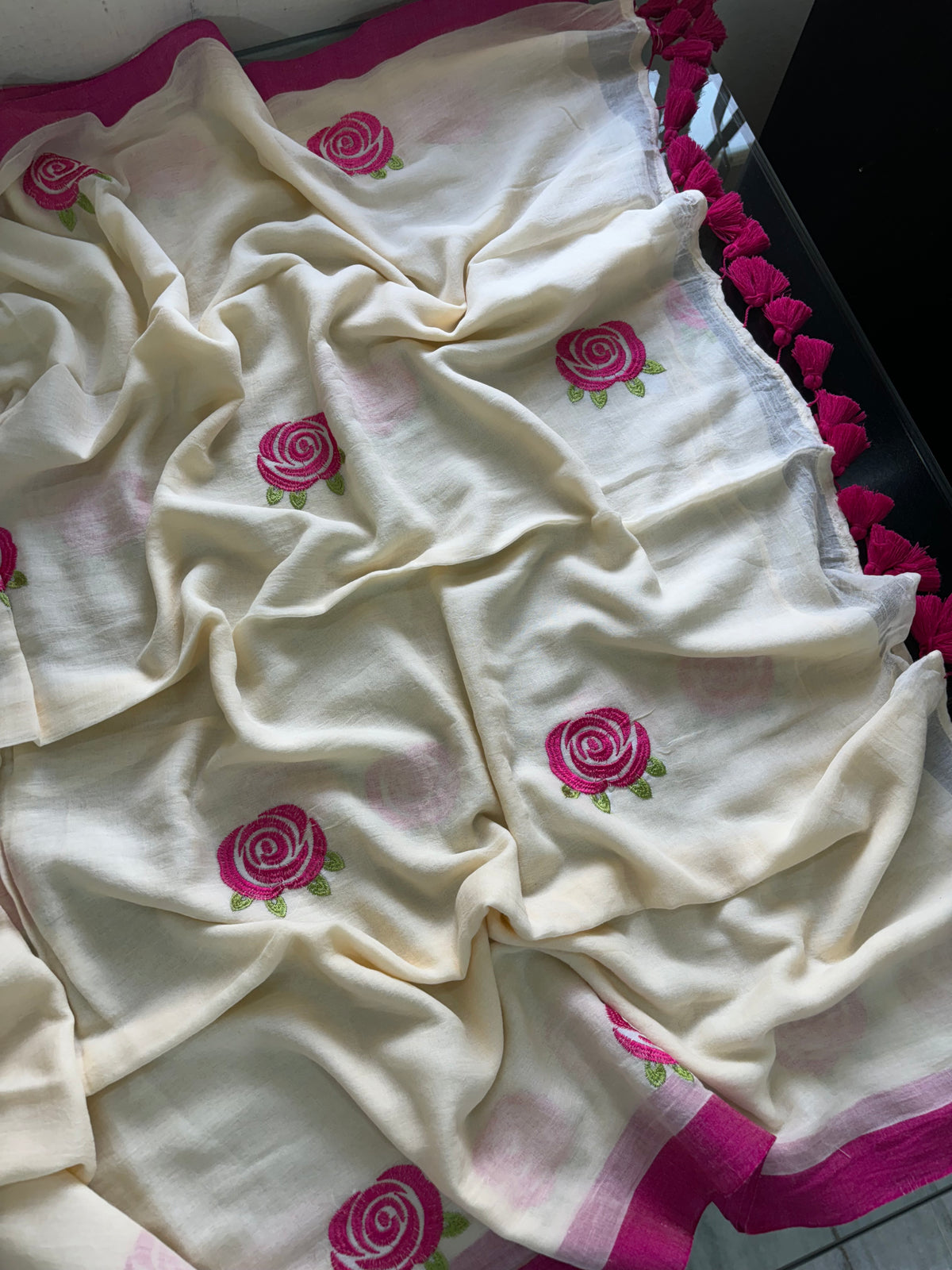 Cream with pink roses