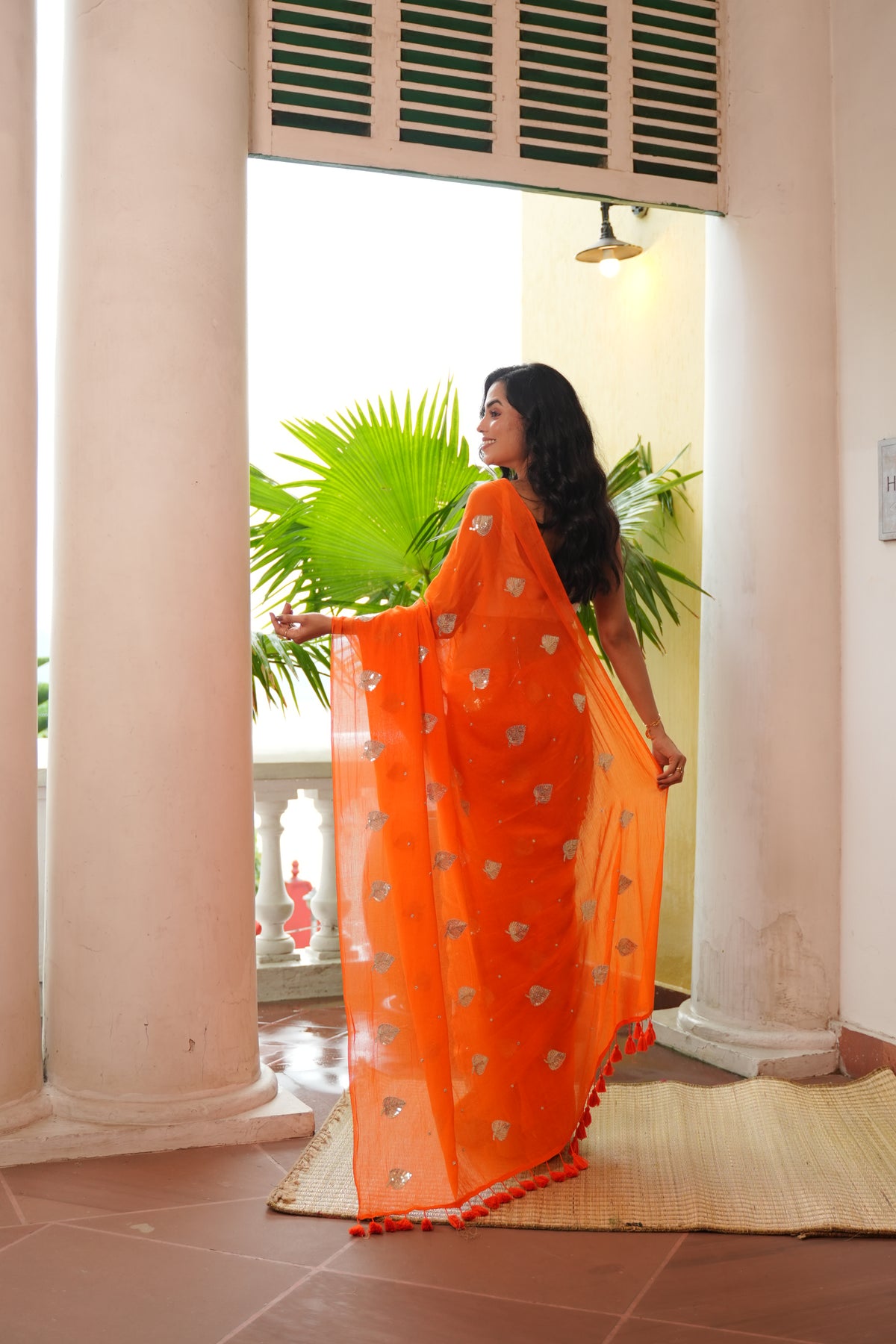 Orange with leaf sequin