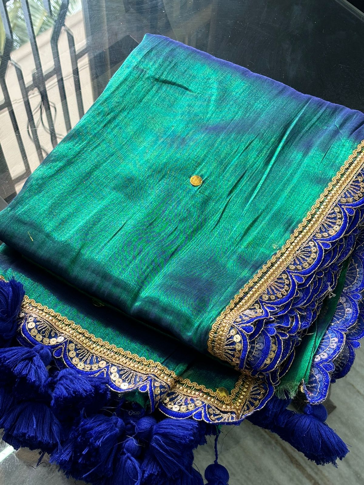 Green and blue tissue saree