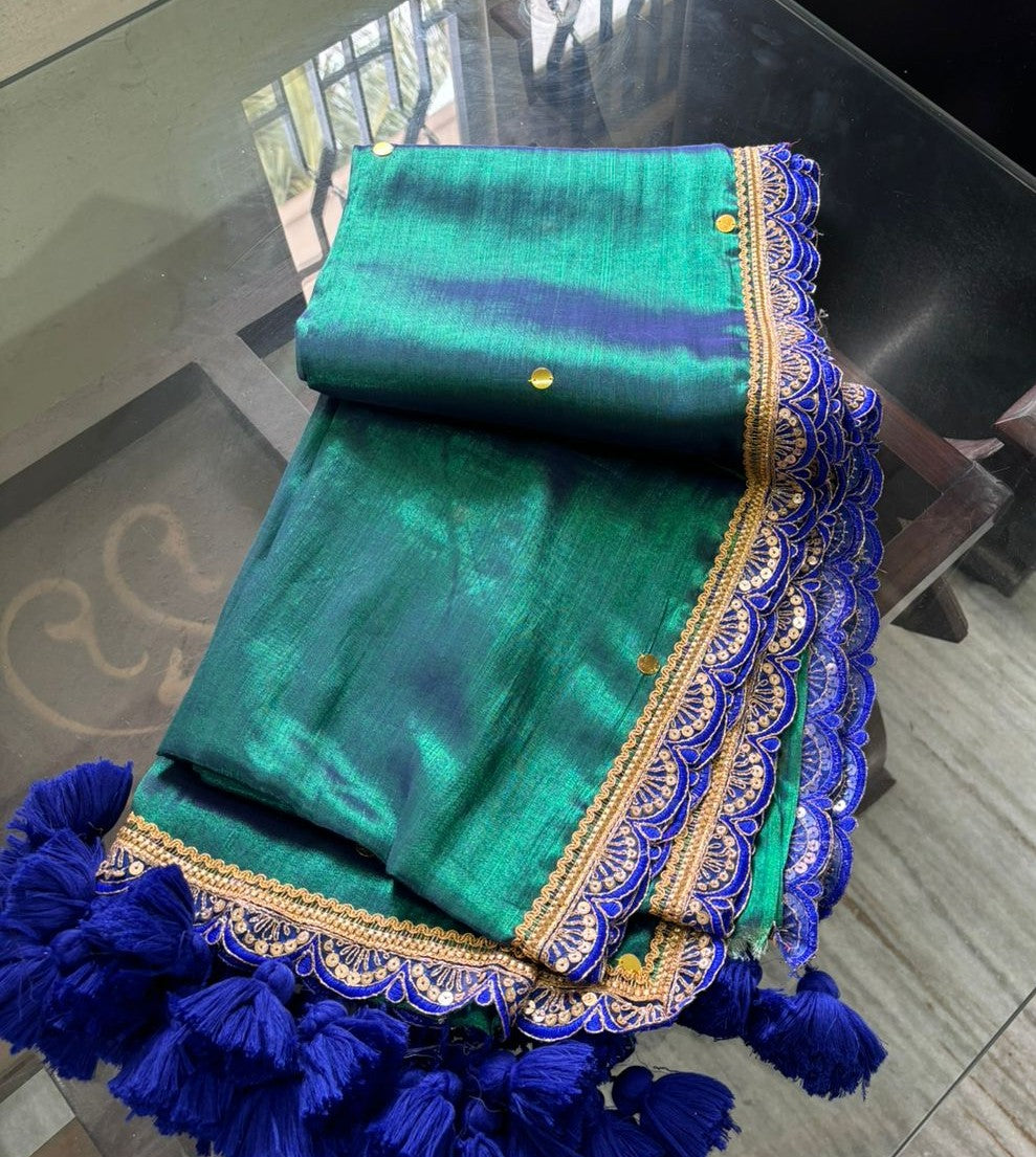 Green and blue tissue saree