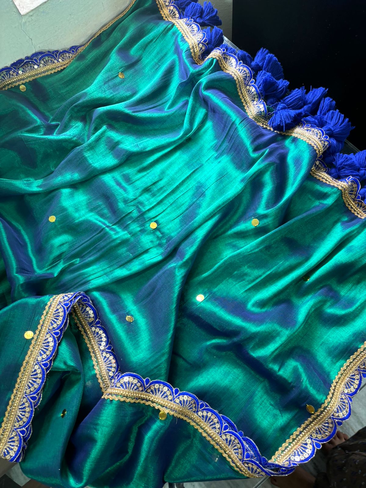 Green and blue tissue saree