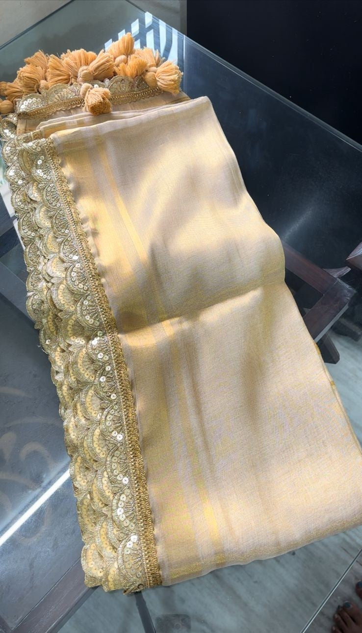 Light beige gold tissue saree