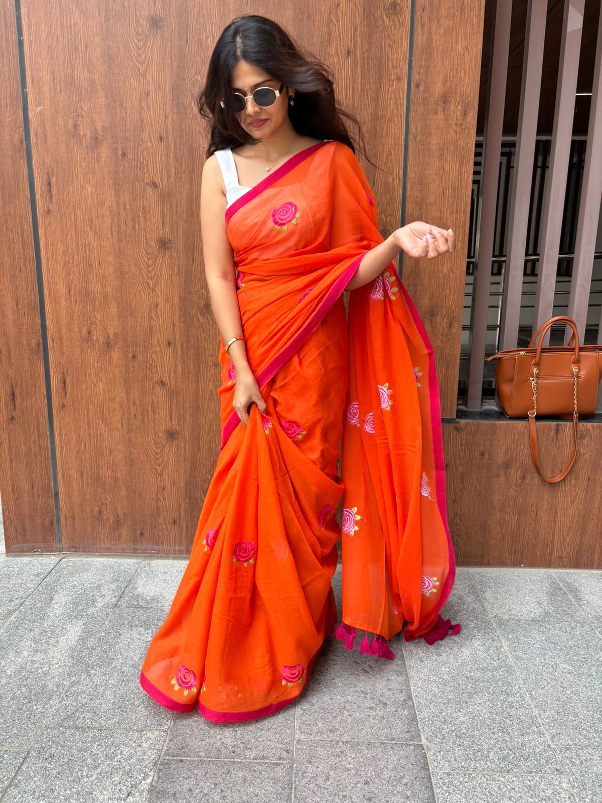 Orange with pink roses