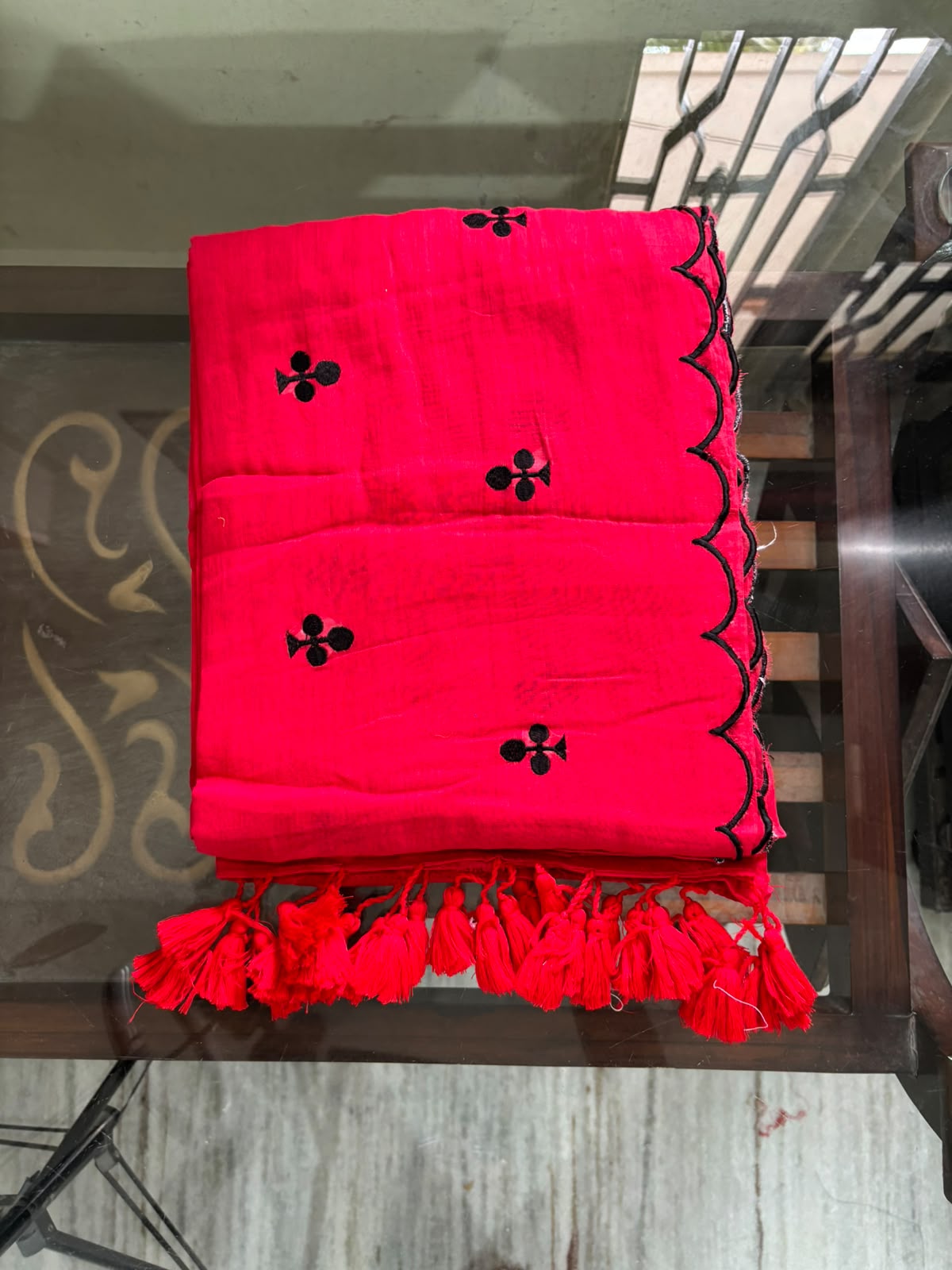 Red saree with club design