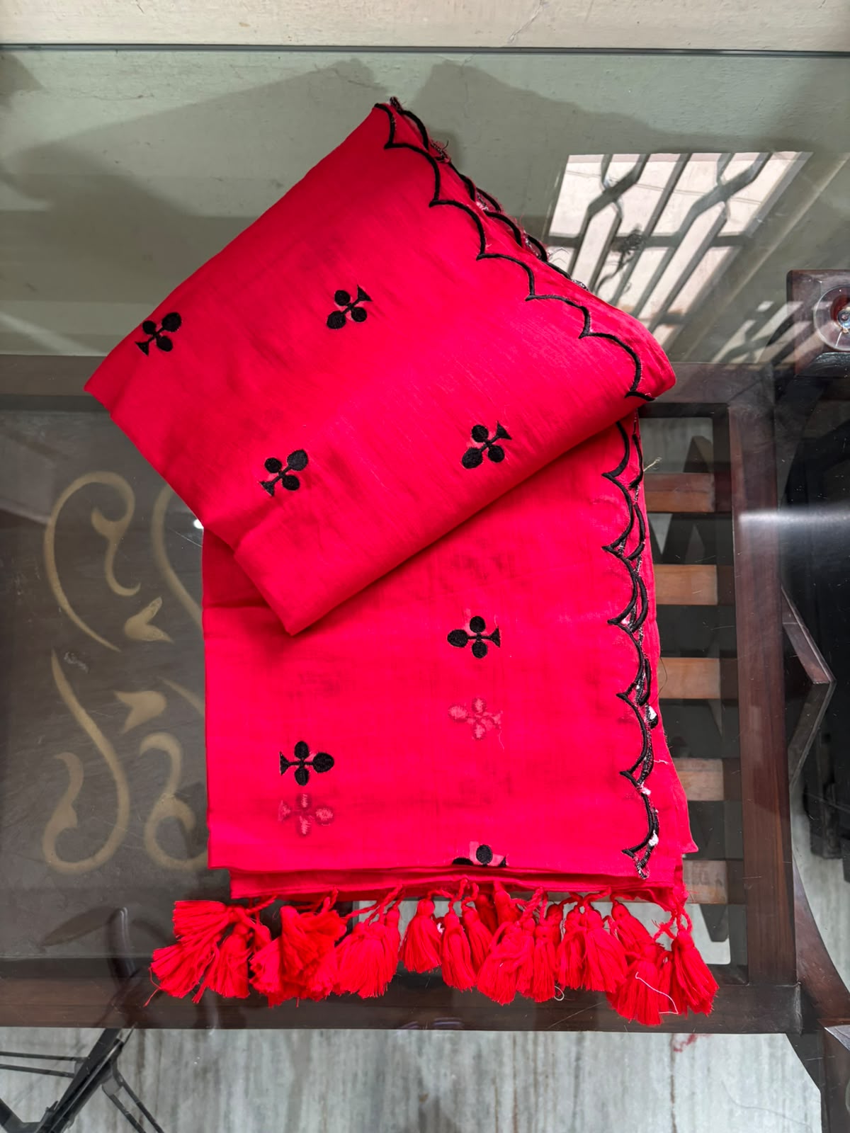 Red saree with club design