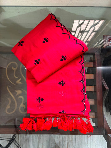 Red saree with club design