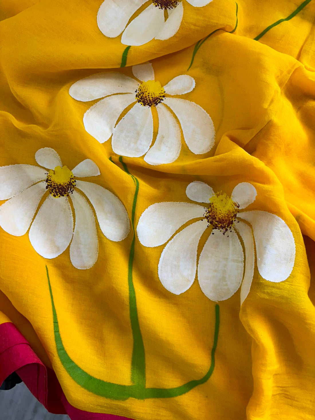 Mango yellow hand painted saree