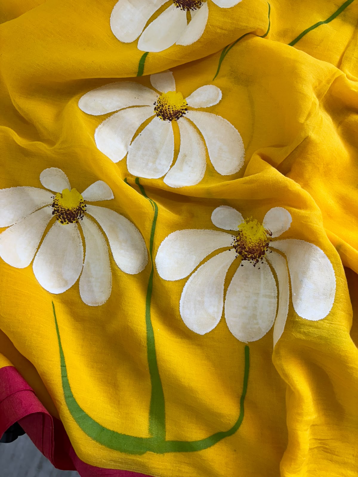 Mango yellow hand painted saree