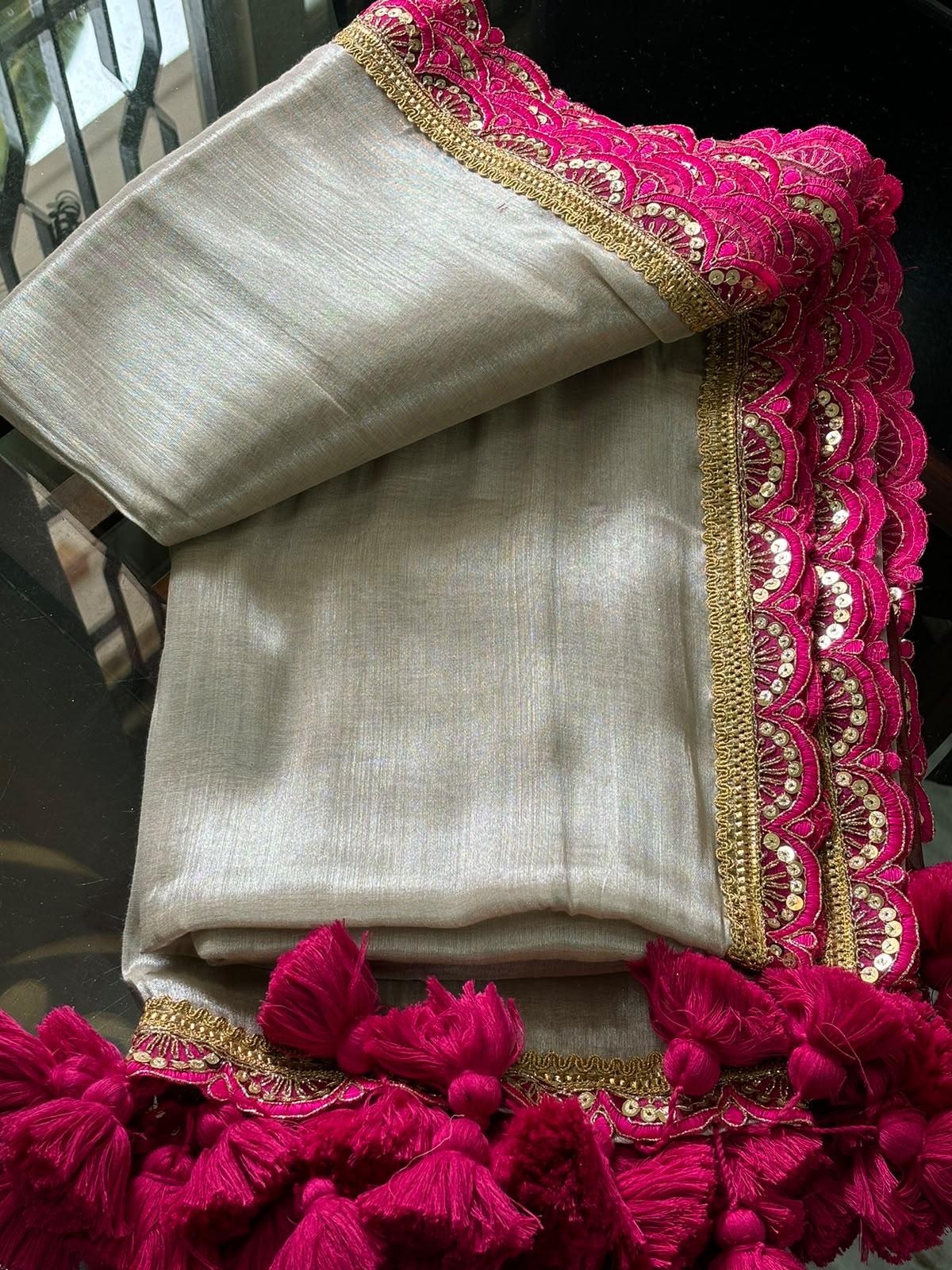 Silver tissue saree