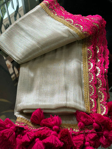 Silver tissue saree