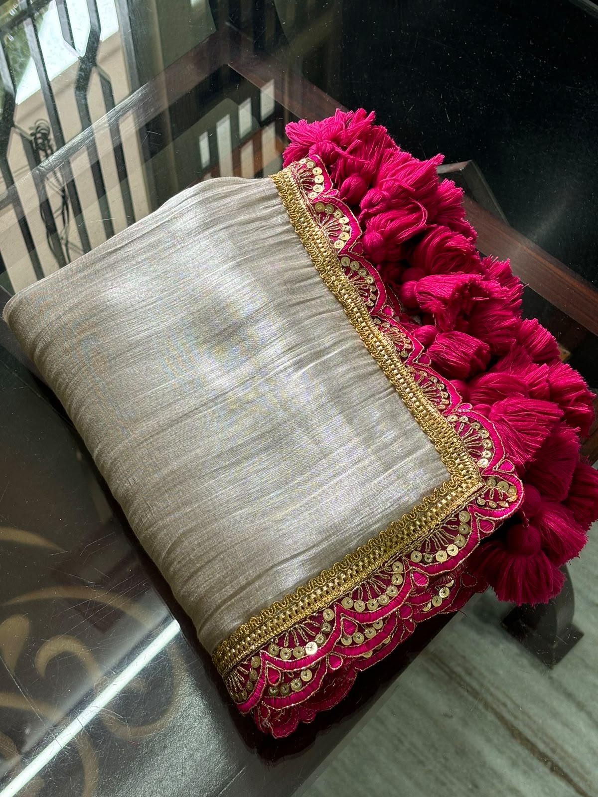 Silver tissue saree