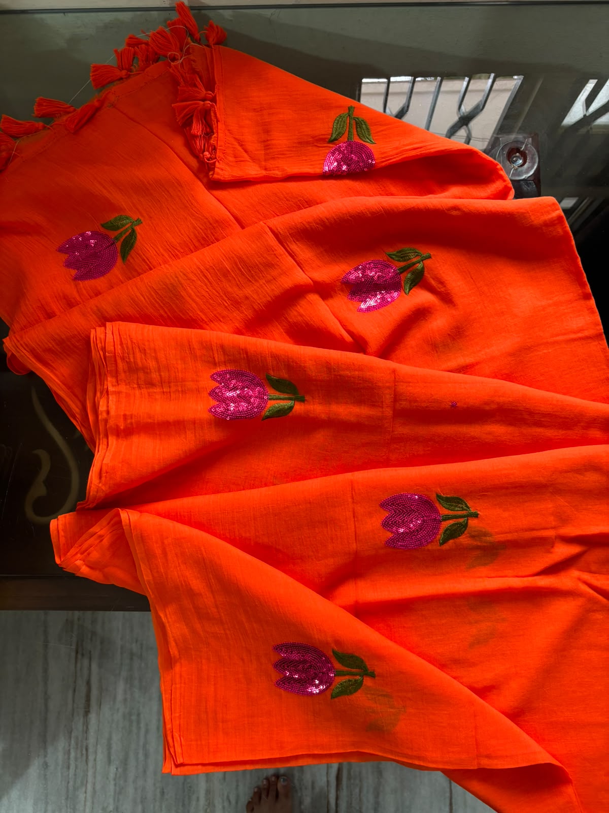 Orange with tulip design
