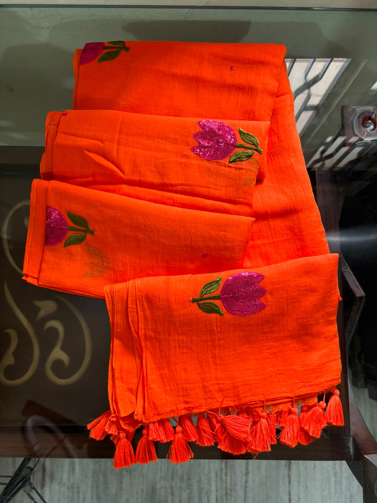 Orange with tulip design