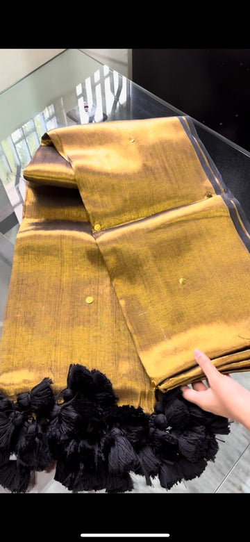 Golden black tissue saree