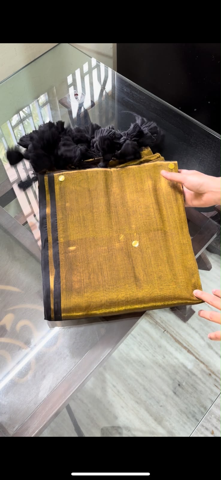 Golden black tissue saree