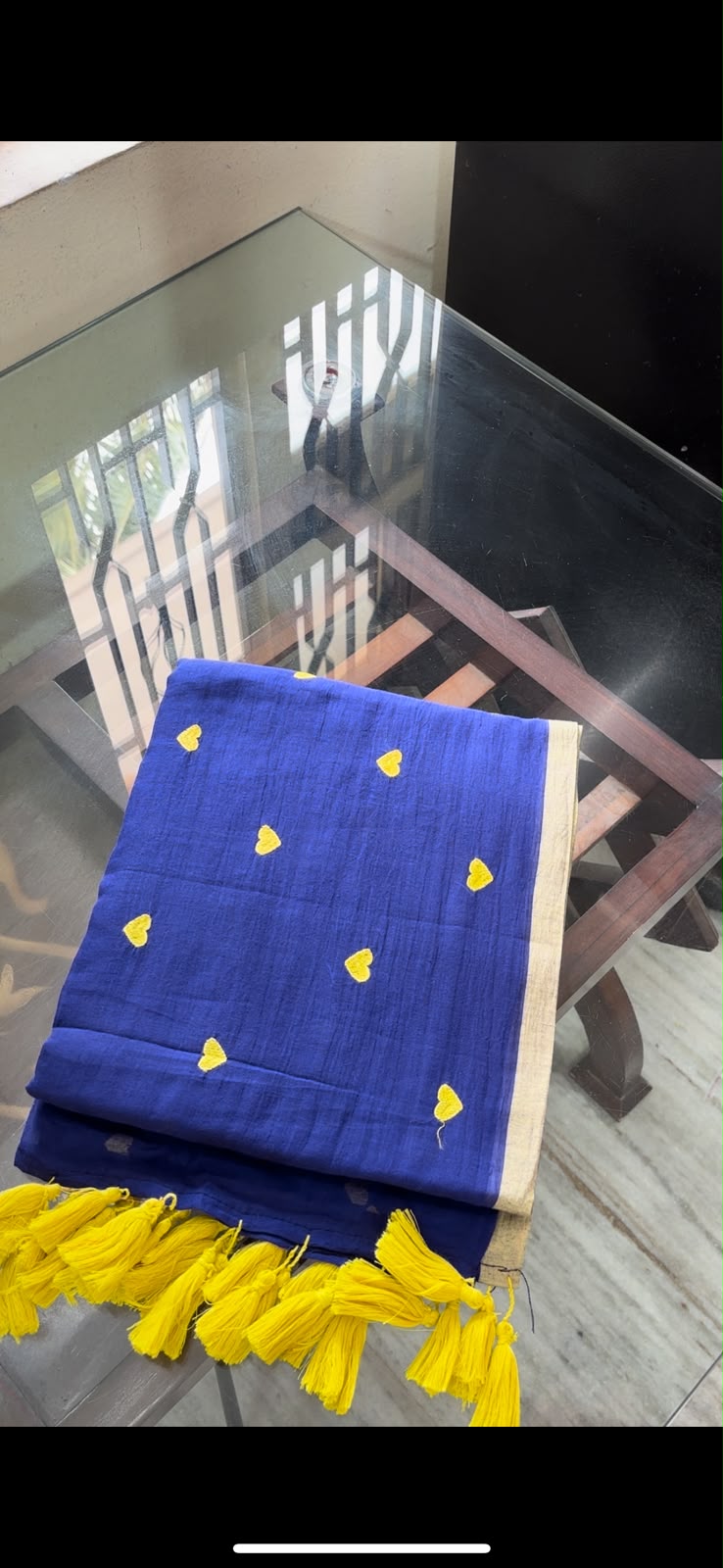 Navy blue with yellow hearts