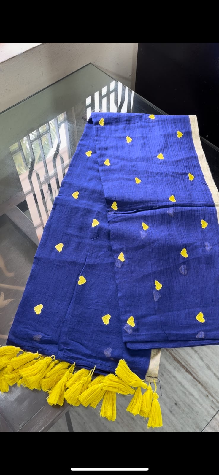 Navy blue with yellow hearts