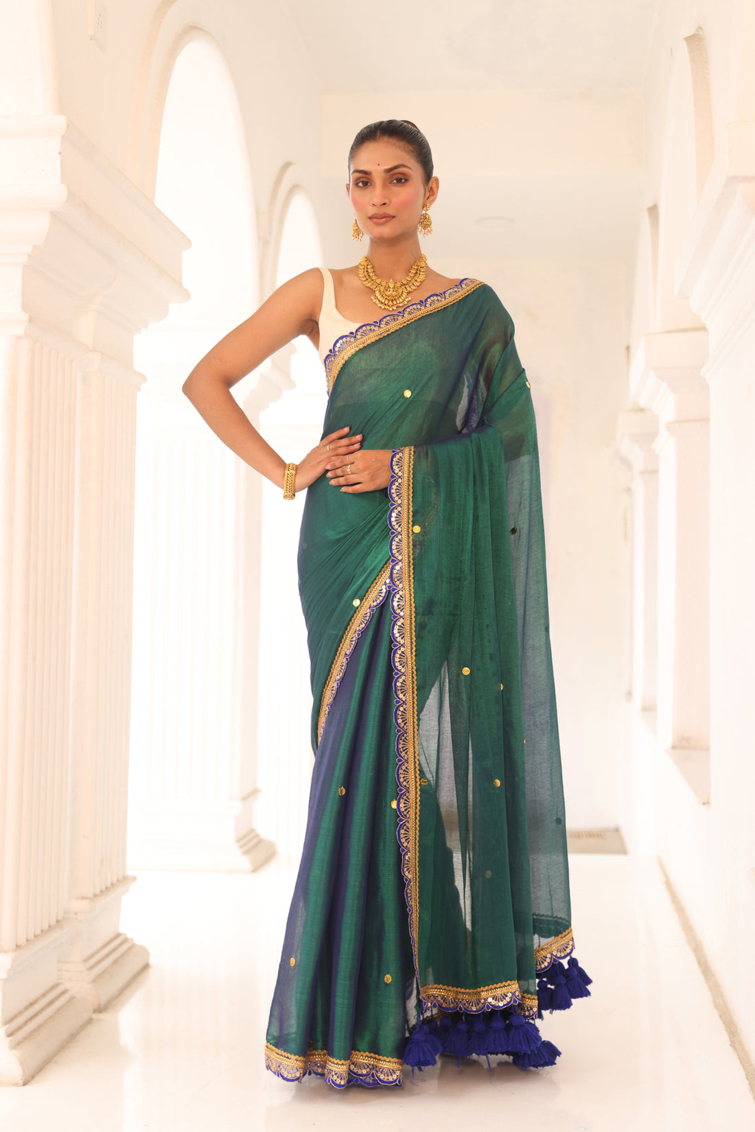 Green and blue tissue saree