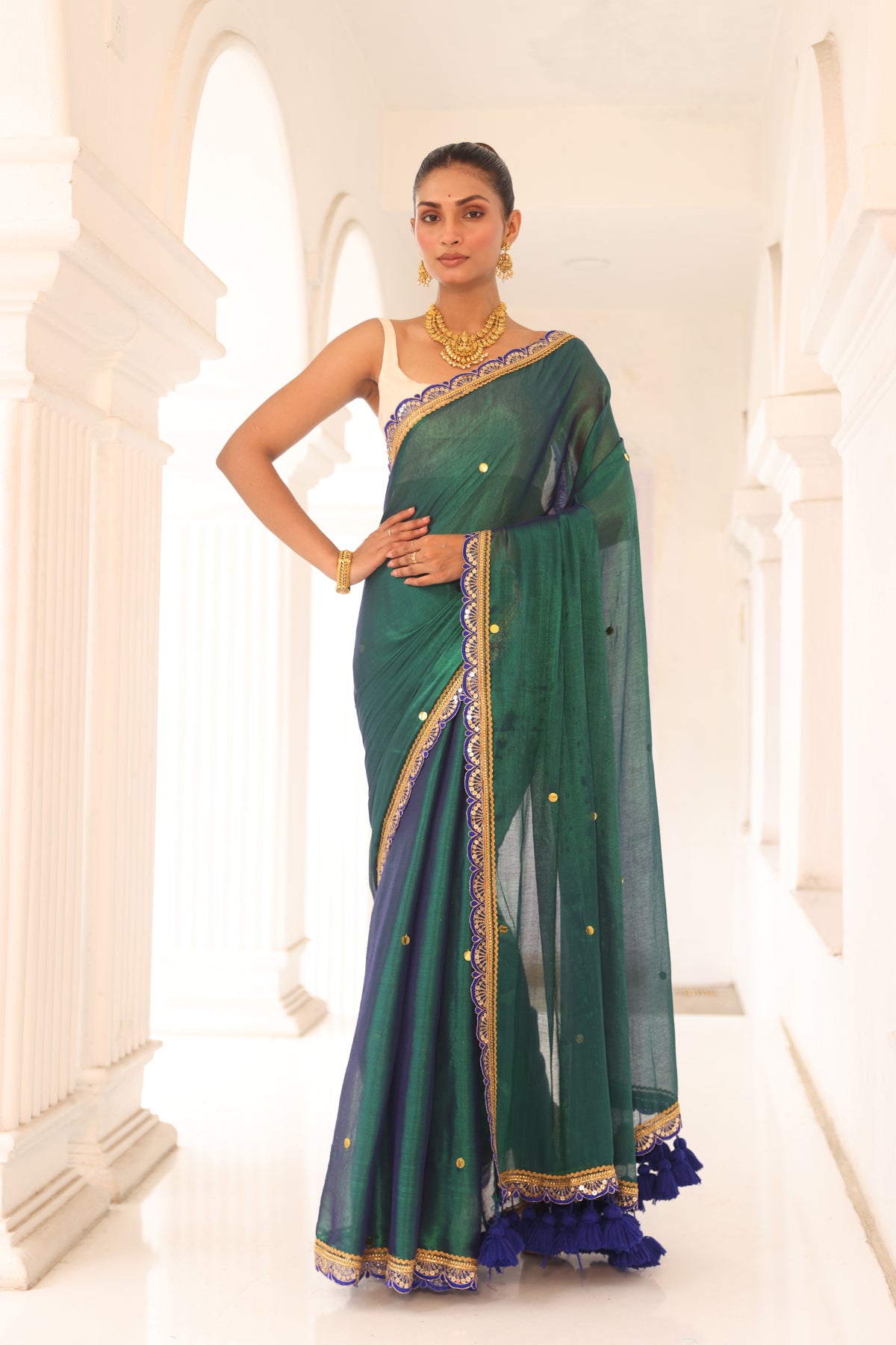 Peacock Green tissue saree