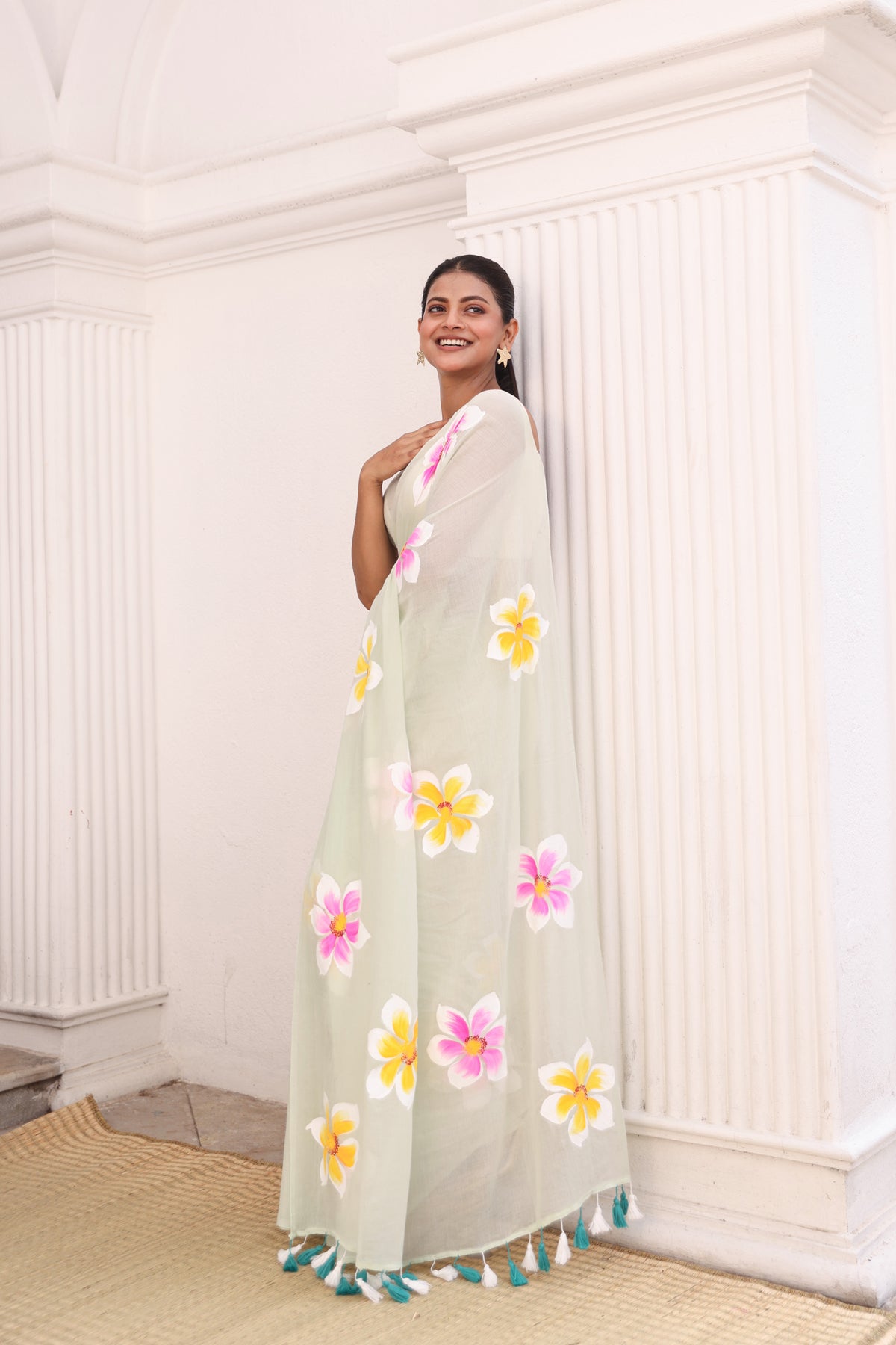 Hand painted saree light green
