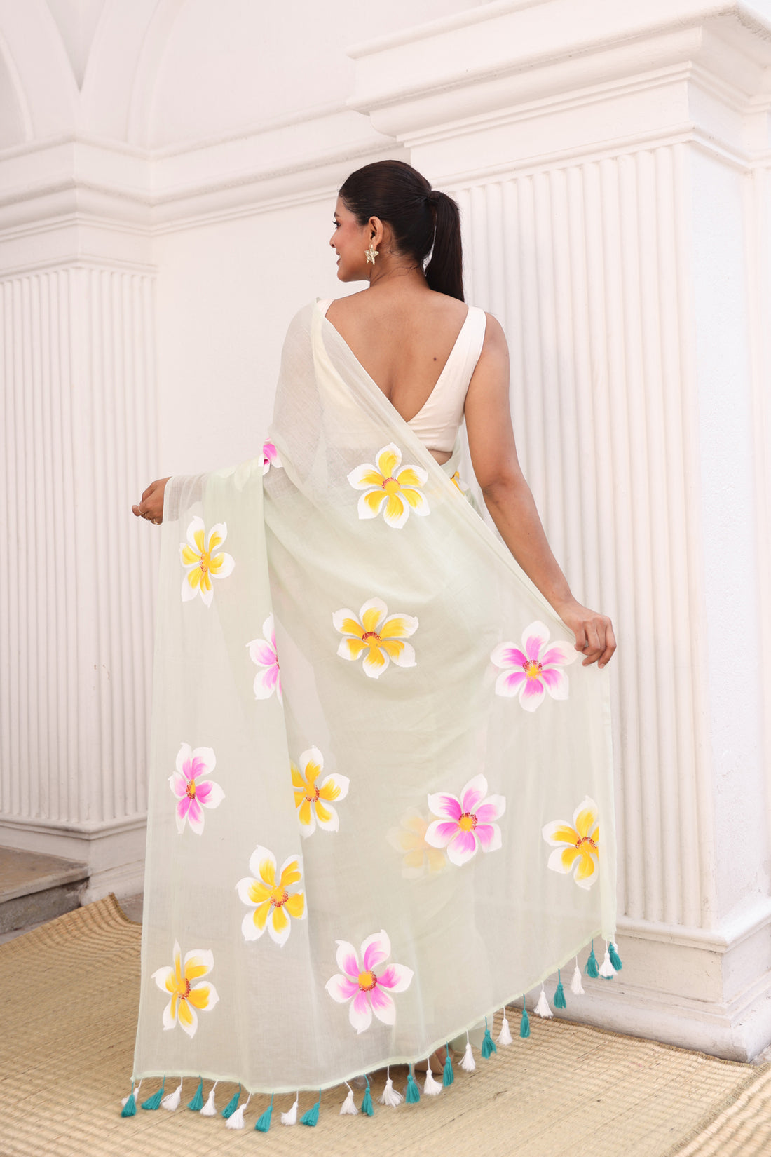 Hand painted saree light green