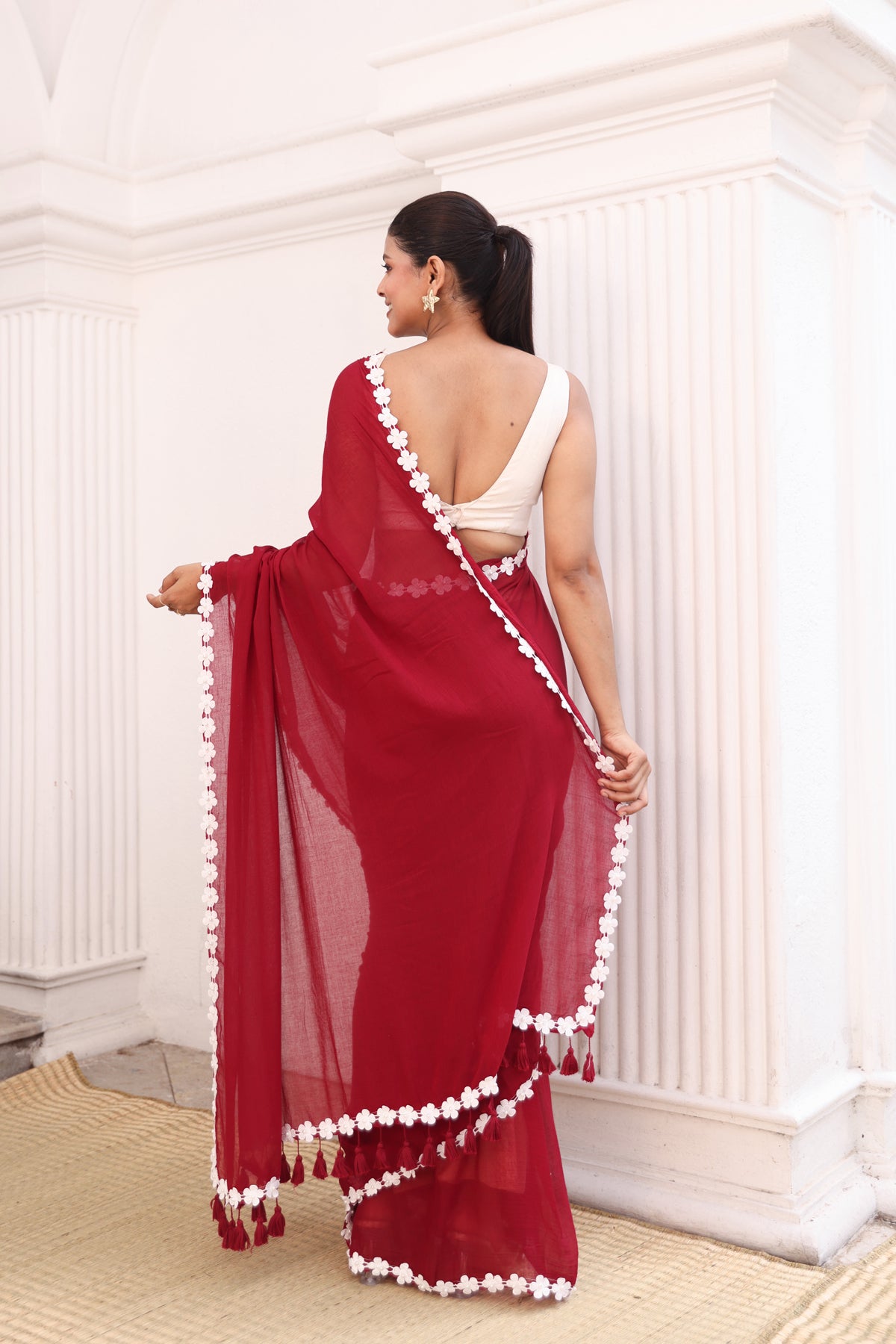 Maroon with floral lace