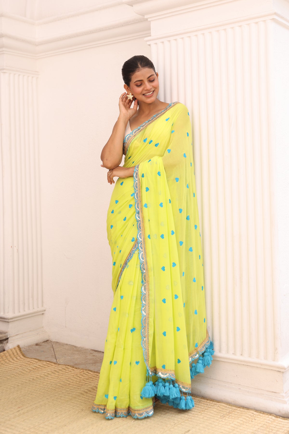 Neon green with blue lace border