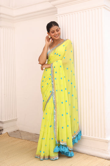 Neon green with blue lace border