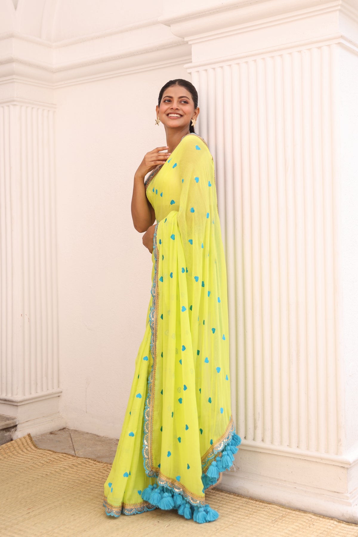 Neon green with blue lace border