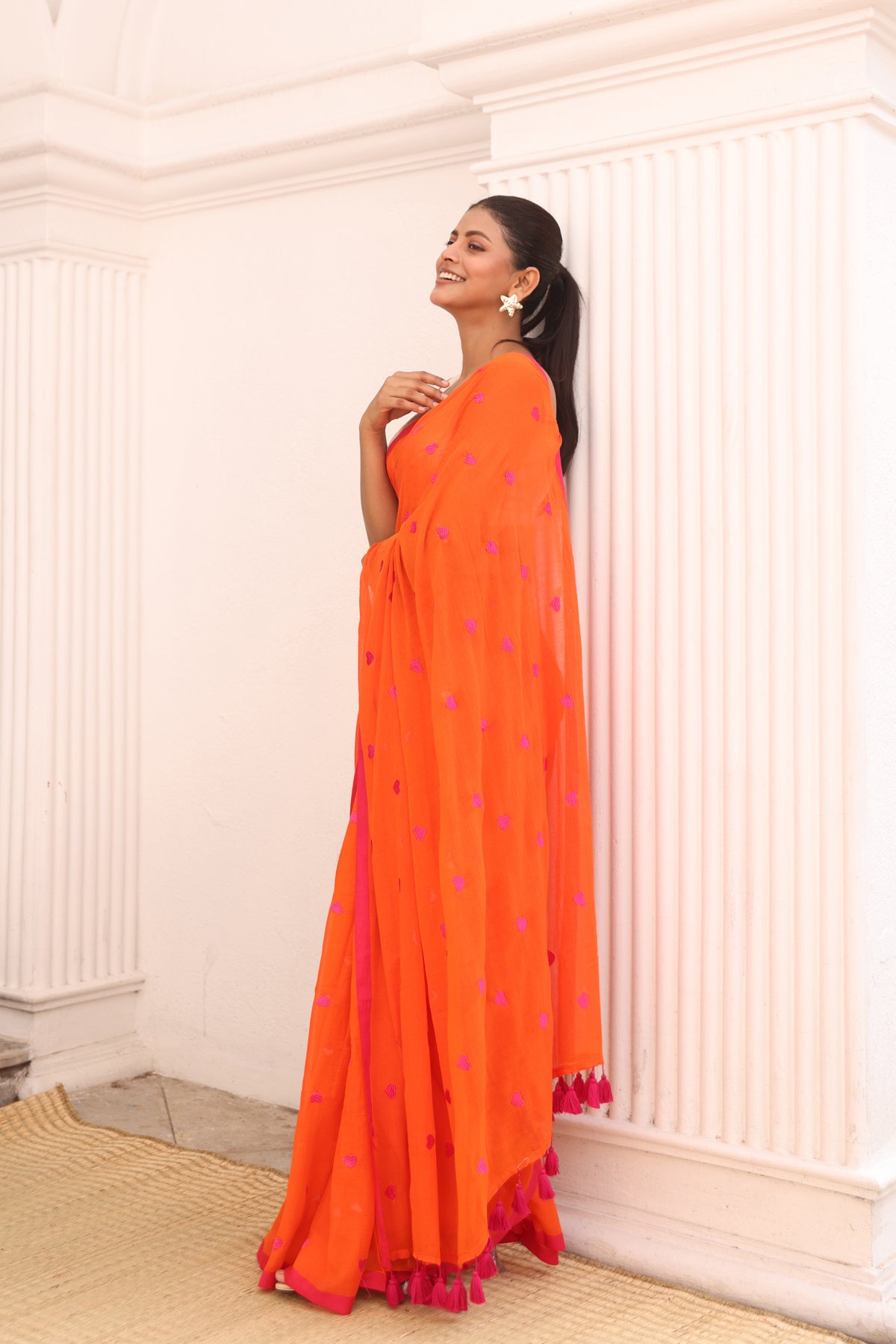 Orange with pink hearts