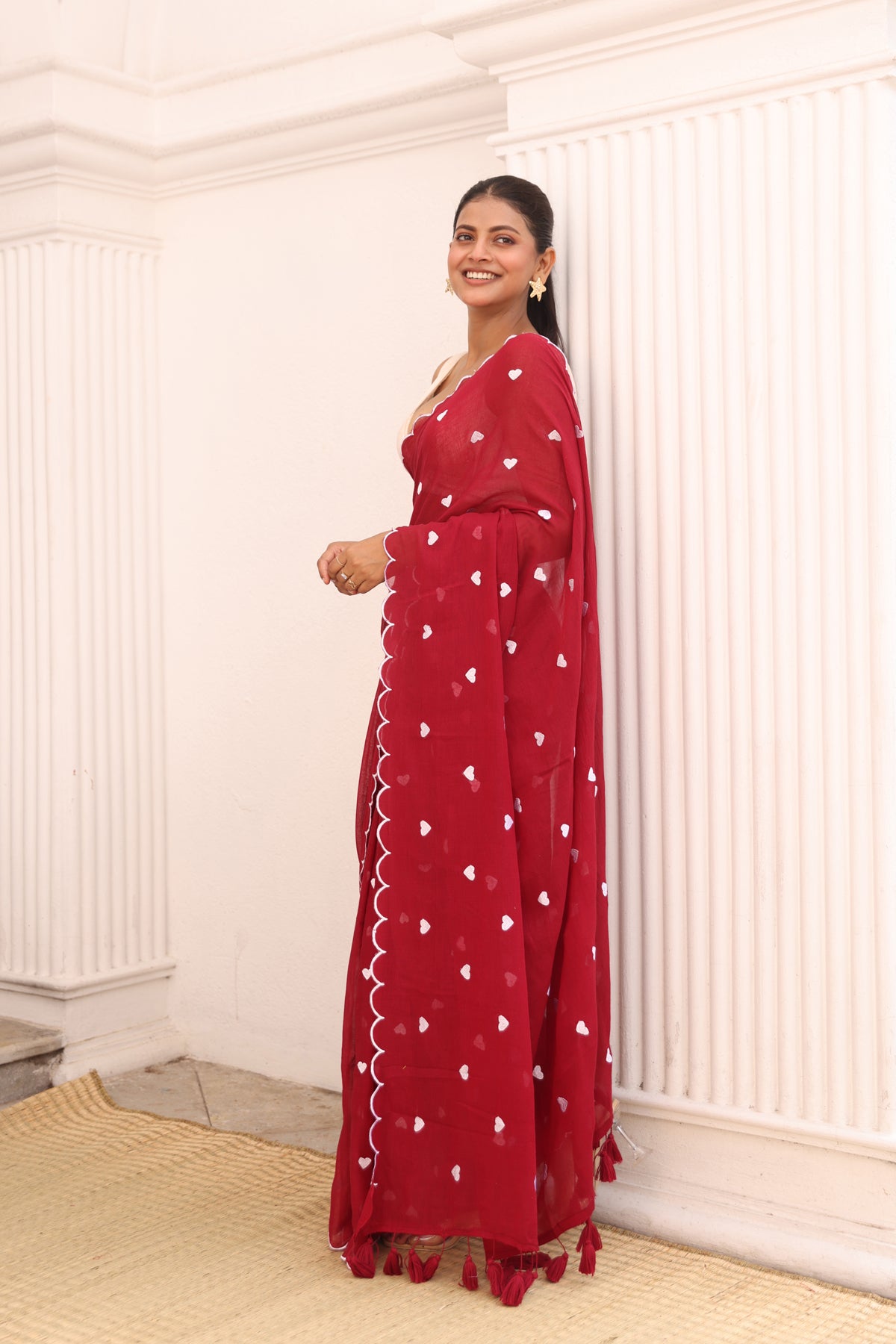 Maroon with white hearts
