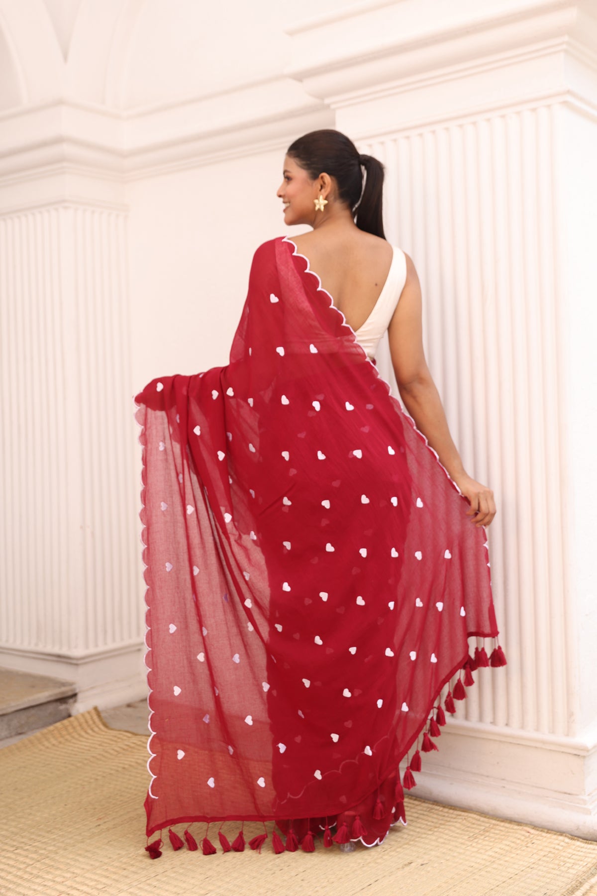 Maroon with white hearts