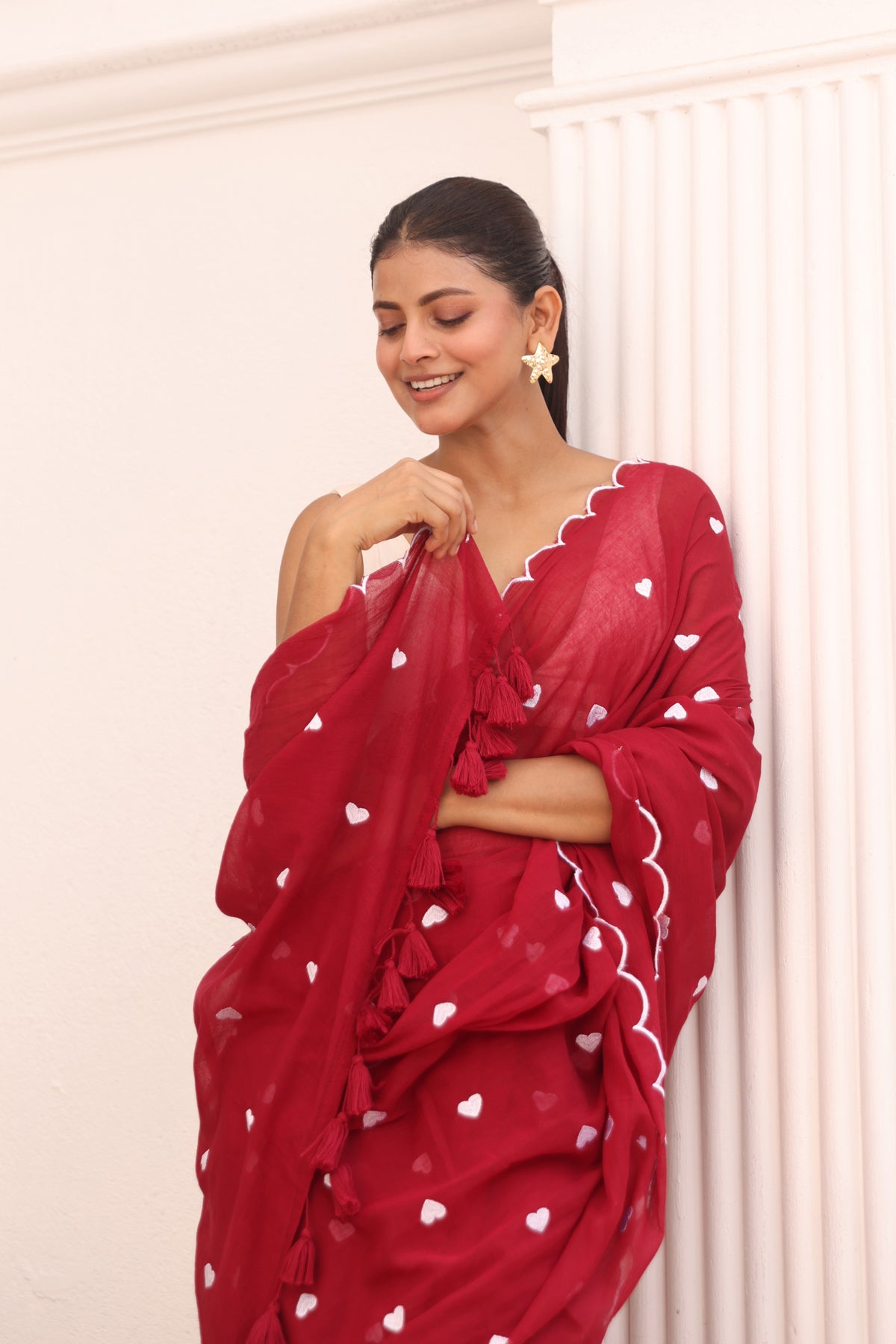 Maroon with white hearts