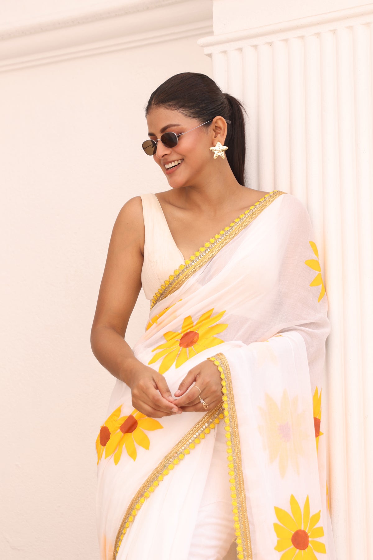 White with sunflower hand painted