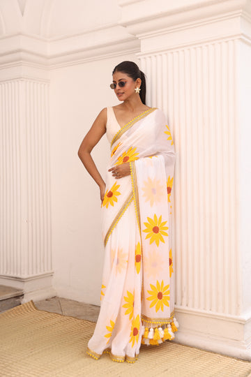 White with sunflower hand painted