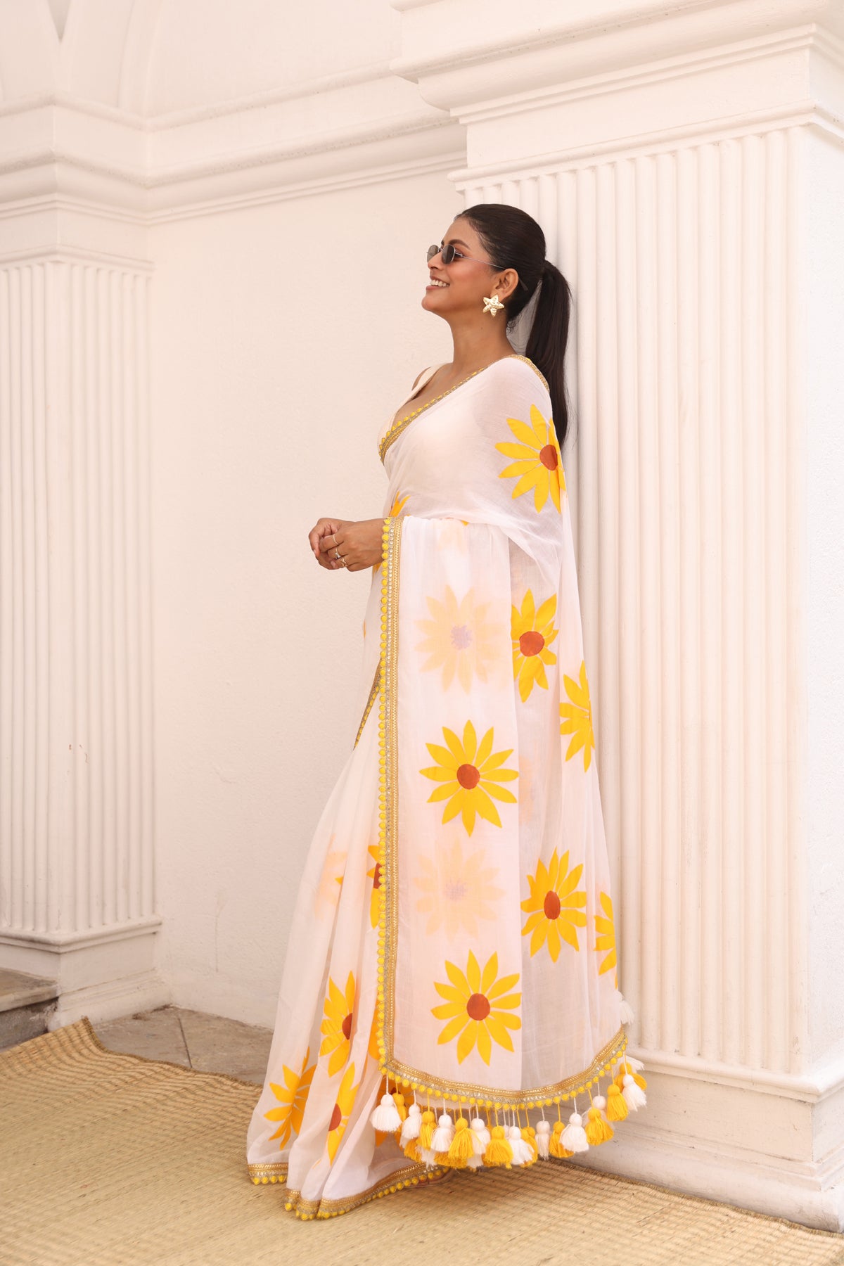 White with sunflower hand painted