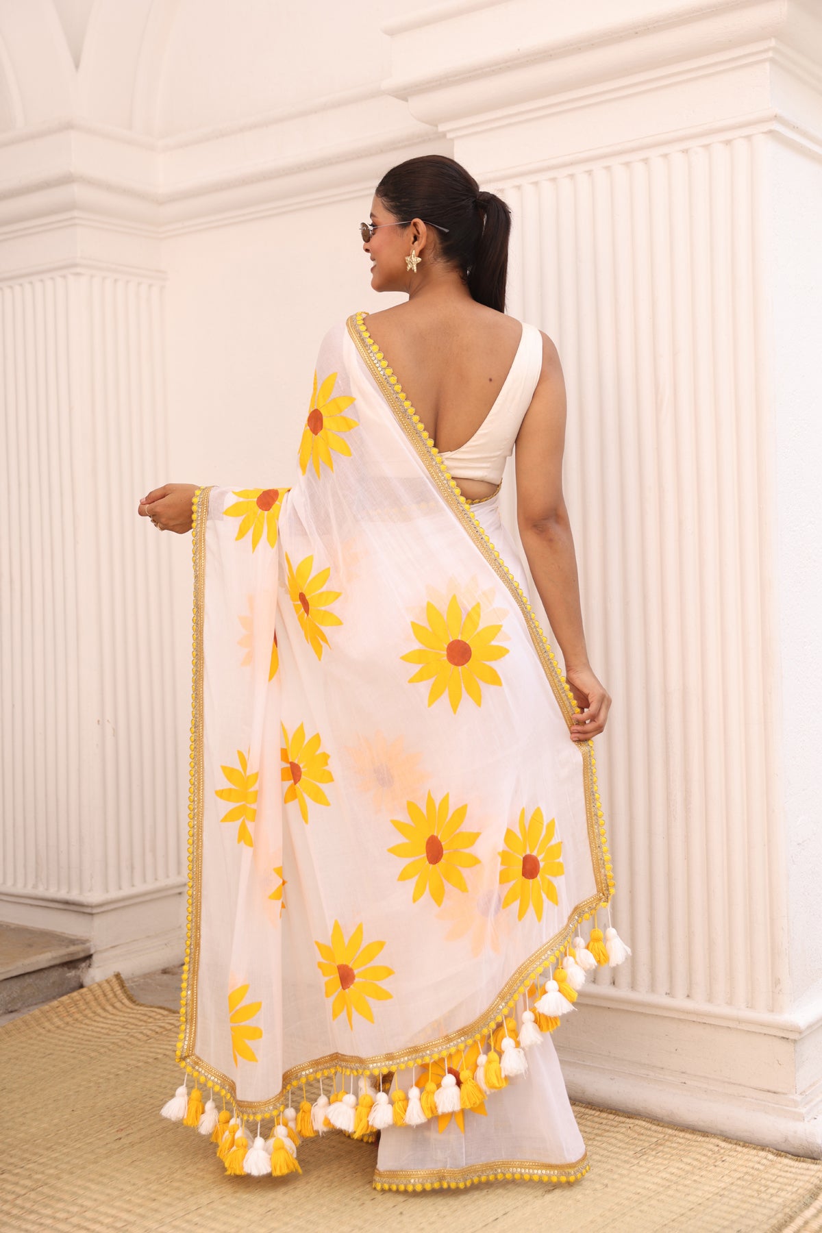 White with sunflower hand painted
