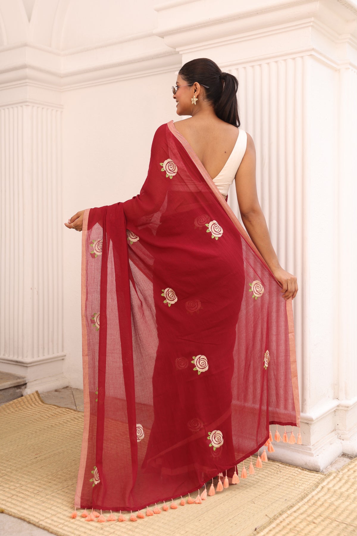 Maroon with cream roses