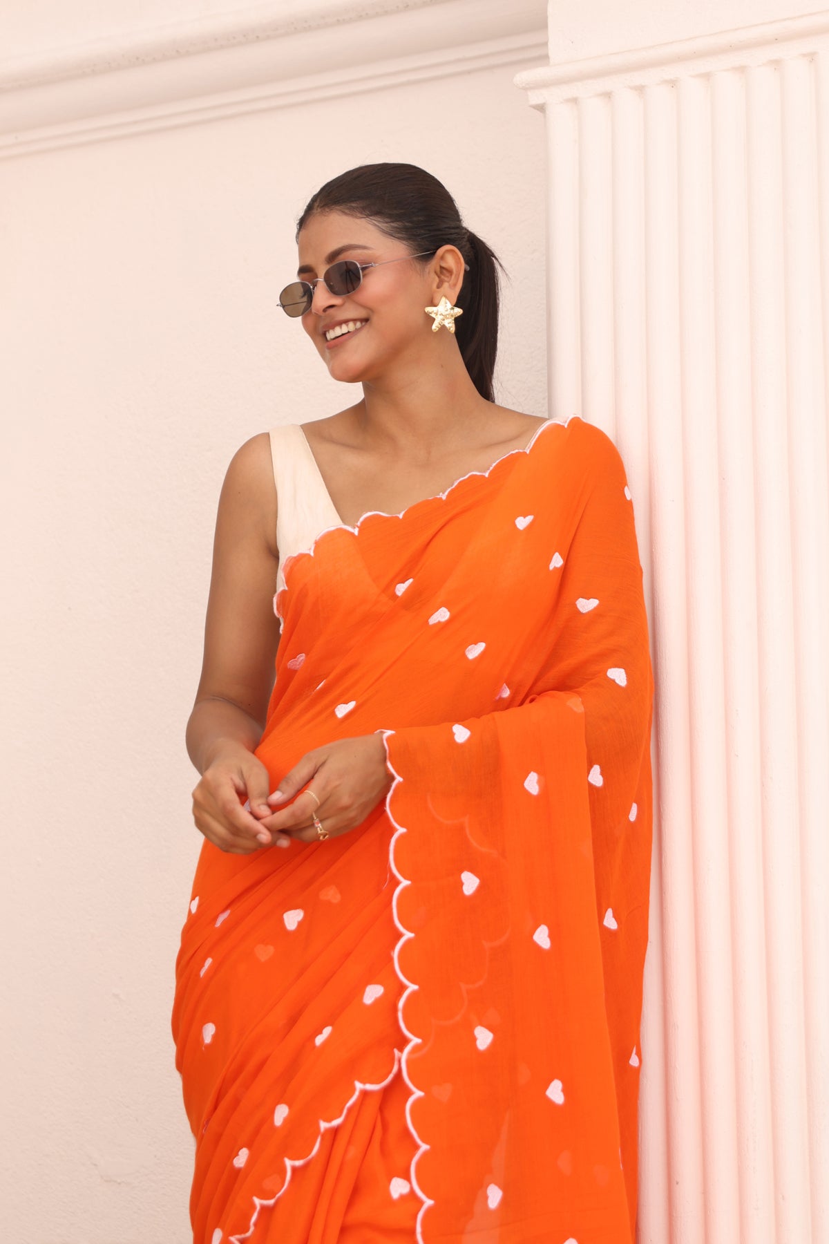 Orange with white hearts