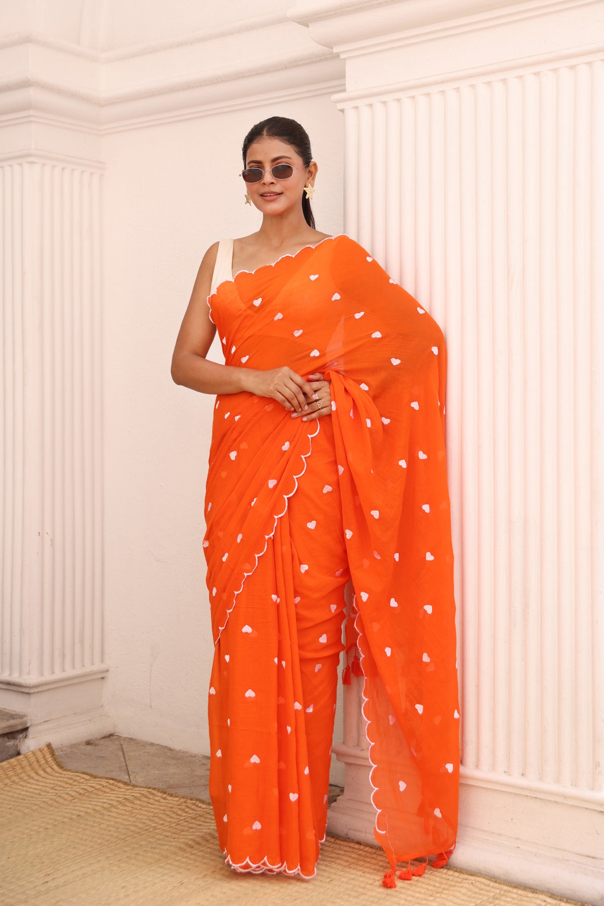 Orange with white hearts