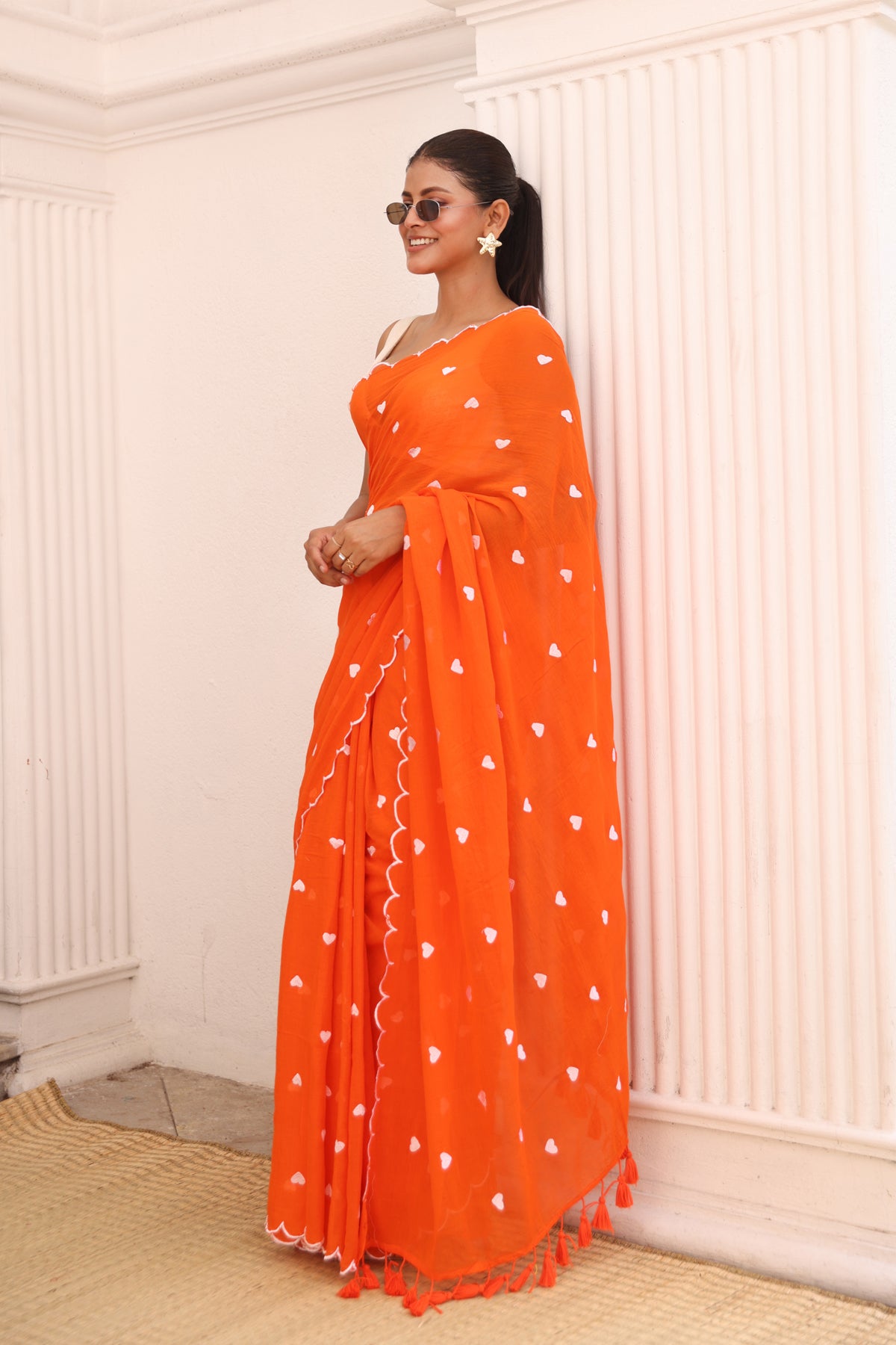 Orange with white hearts