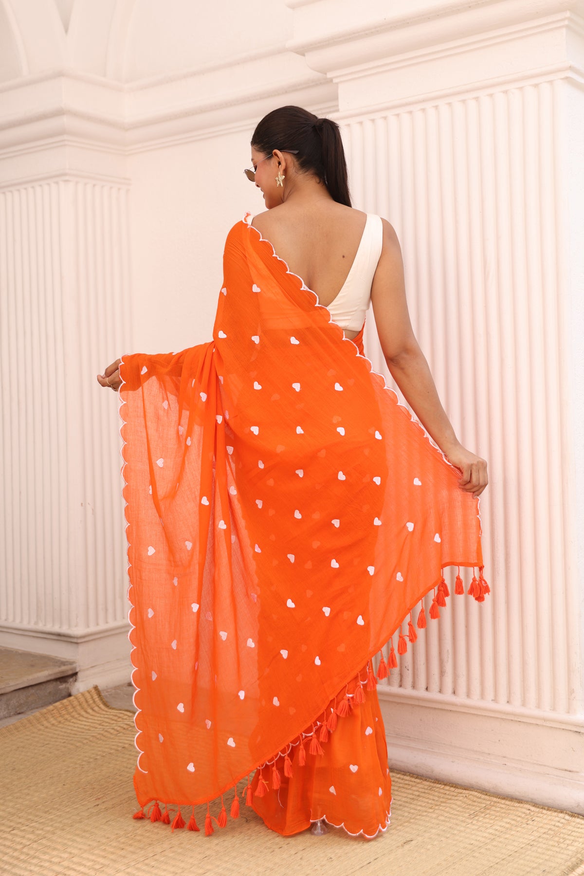 Orange with white hearts