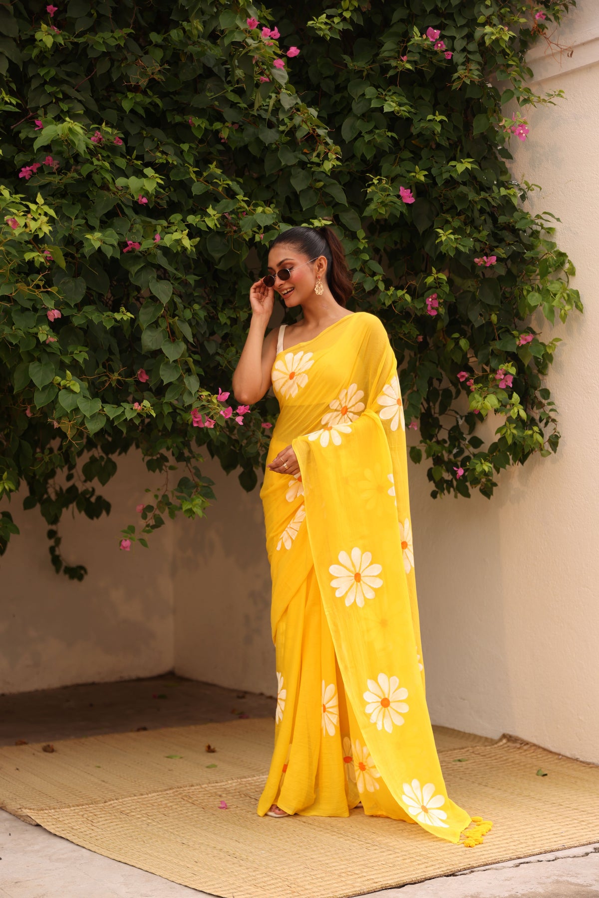 Yellow with daisy hand painted