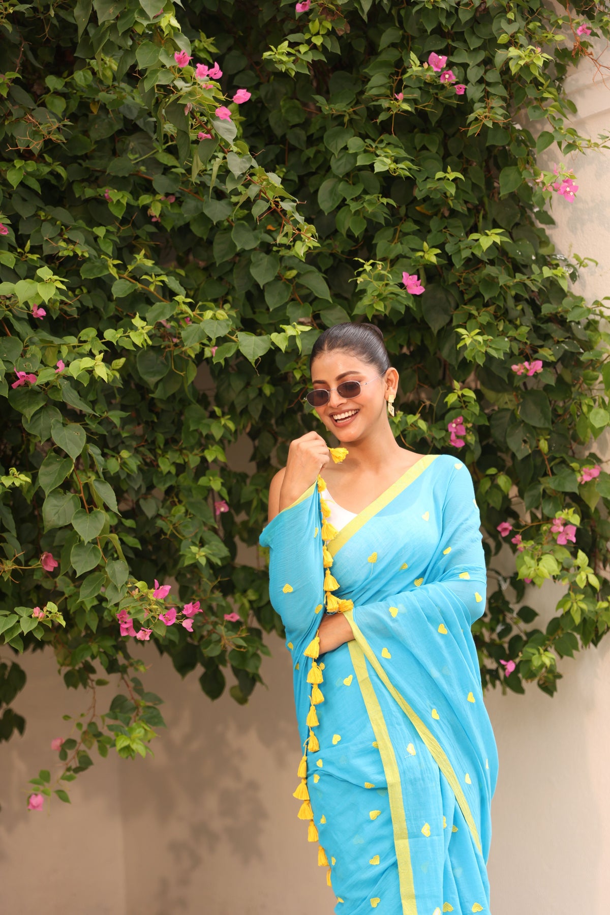 Sky blue with yellow hearts