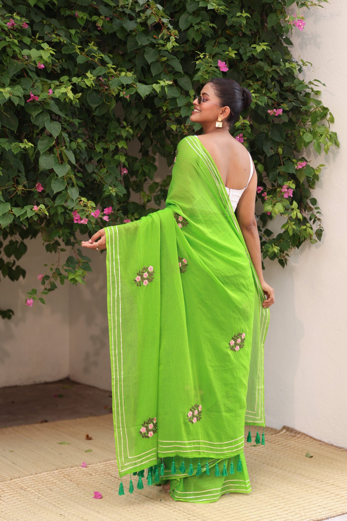 Parrot Green with floral embroidery