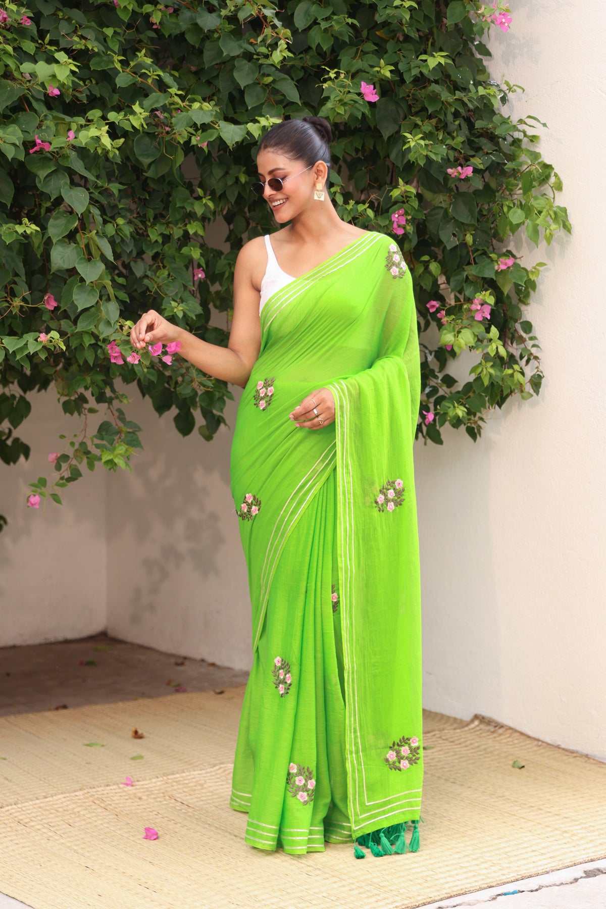 Parrot Green with floral embroidery