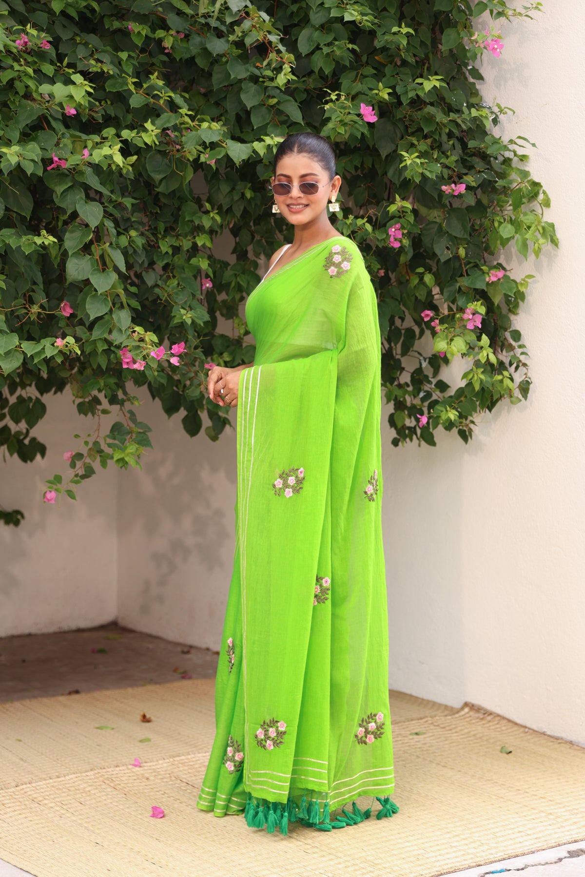 Parrot Green with floral embroidery