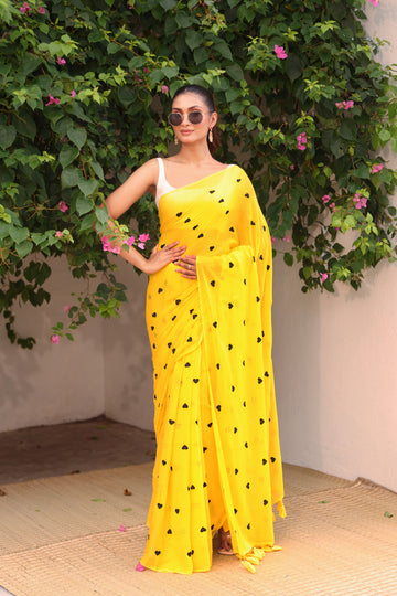 Yellow with black hearts